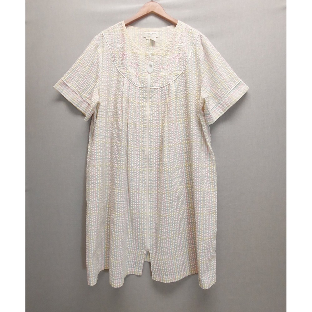 Miss Elaine Women 3X Seersucker Housecoat Zip Robe Pockets House Dress Sleepwear
